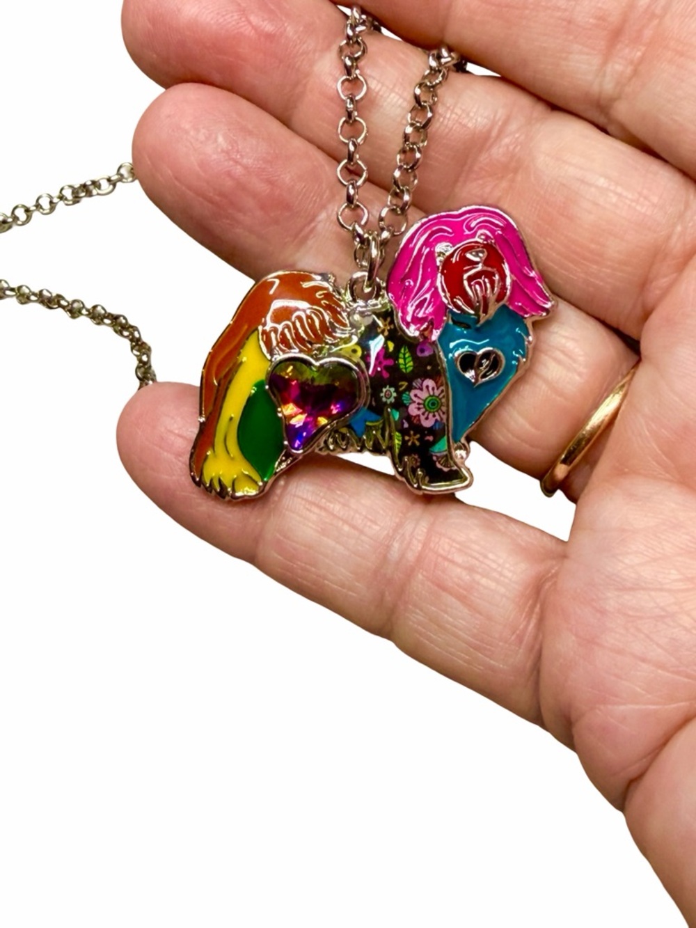 Metal Havanese Dog Pendant Adjustable Necklace with Multicolor Enamel Accents - Picture 4 of 6